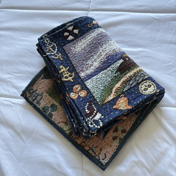 Vintage Set of 10 Coastal Nautical Beach Lighthouse Placemats Reversible 17x11 - Picture 6 of 7